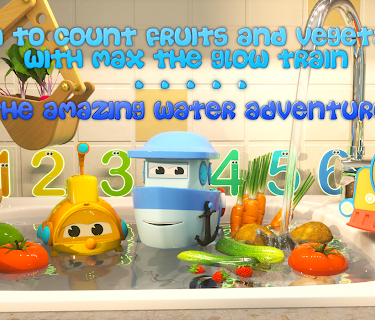 Learn to Count Fruits and Vegetables with Max the Glow Train - The Amazing Water Adventure