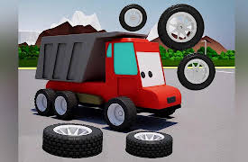 Trucks' Tales - Cartoons for Kids: Red Truck picks up wheels for different cars