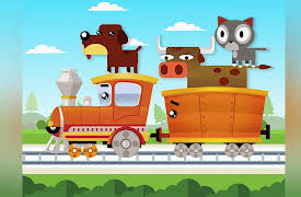 Kids Fun - Learning with Train: Learning animals - Meet a Dog, a Cow and a Cat with Train