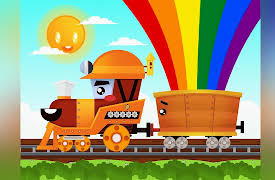 Kids Fun - Learning with Train: Learning colors - Painting sun, trees and grass together with Train