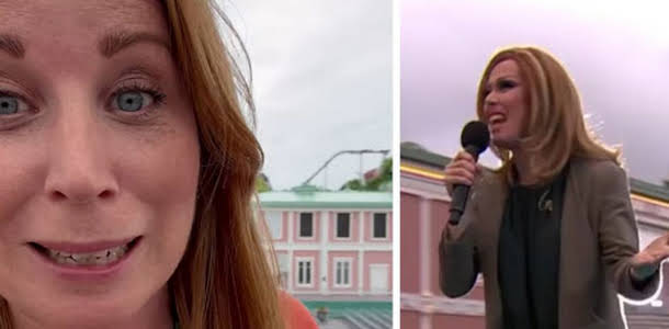 Annie Lööf ledde allsången med sin drag queen-kopia