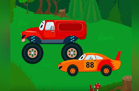 Funny Cars and City Adventures: Red Monster Truck and Orange Racing Car's adventures