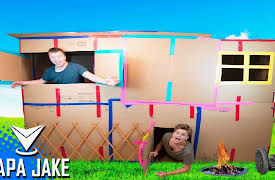 Papa Jake: 24 Hour Challenge in a 2 Story Box Fort Mansion!