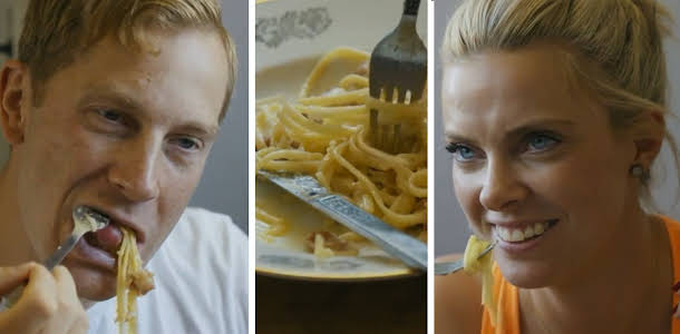 Pinsamt sexsnack i "Gift vid första ögonkastet" - par äter "förspels-pasta"