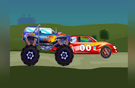 Stories of Funny Cars: Blue Monster Truck and Red Racing car