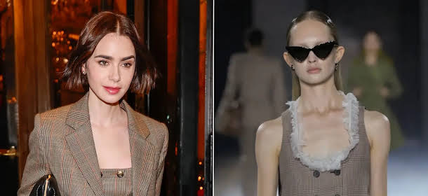 Lily Collins and Lucien Laviscount Make Stylish Exit in Paris