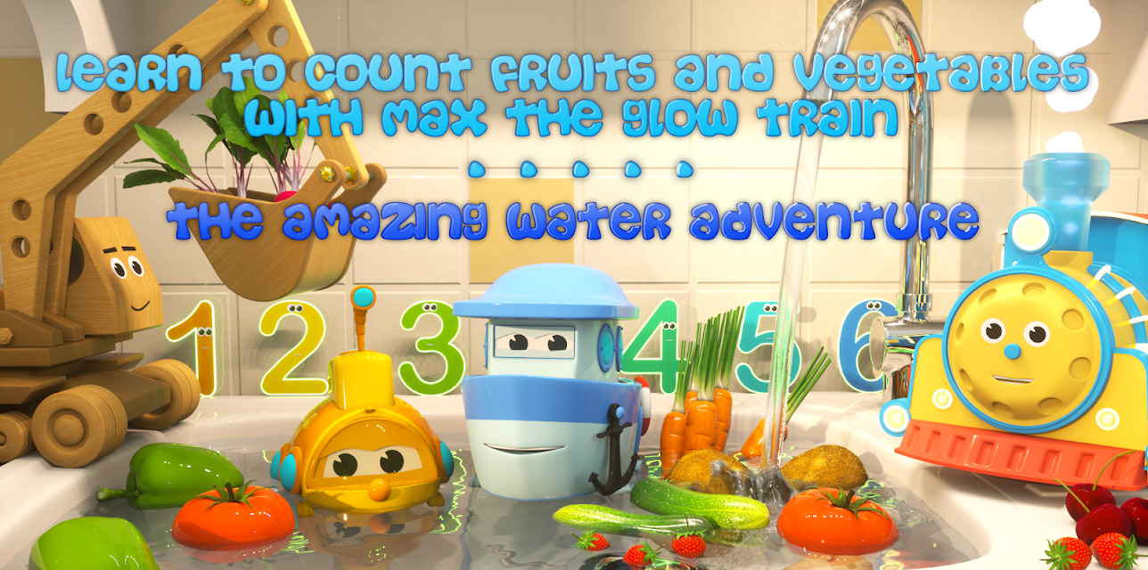 Learn to Count Fruits and Vegetables with Max the Glow Train - The Amazing Water Adventure