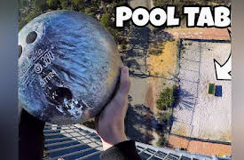 How Ridiculous: BOWLING BALL Vs. POOL TABLE from 45m!
