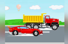 Funny Cars in the City: Red Racing Car and Tow Truck