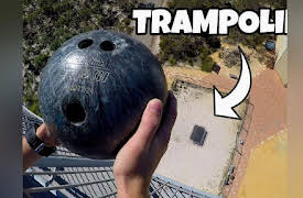 How Ridiculous: BOWLING BALL Vs. TRAMPOLINE from 45m!