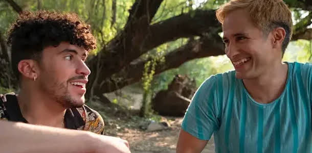 Gael García and Bad Bunny's passionate kiss in "Cassandro"
