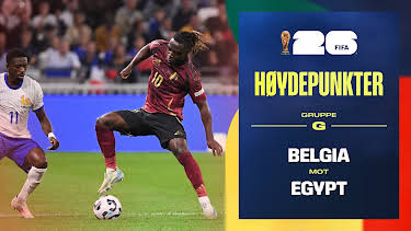 09:10: Fotball-VM 2026 Høydepunkter: Belgia–Egypt | NRK 1 | 6/16 2026