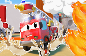 Car City Super: Tom's Garage: Oh No! Stuck Fire Truck Can’t Put Out Fire!