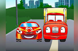 Stories of Funny Cars: Red Racing Car and Truck