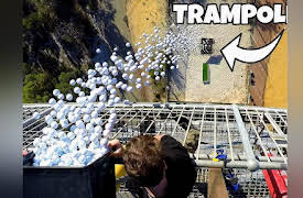 How Ridiculous: 1700 GOLF BALLS VS. TRAMPOLINE from 45m!