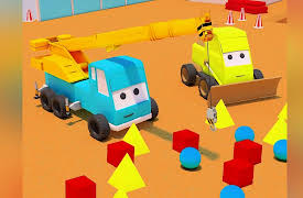 Trucks' Tales - Cartoons for Kids: The Bulldozer and the Tow Truck sort the bulk geometric shapes