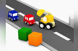 4 Cars: Colored cars and the excavator