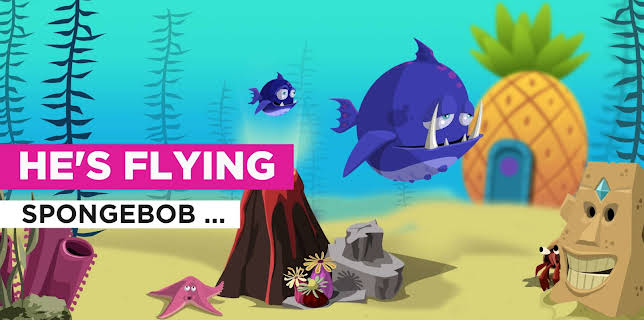 He's flying in the Style of SpongeBob SquarePants (2005)