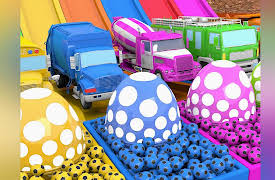 Dump Trucks - Ball Pit Videos for Kids: Egg Surprises with Trucks