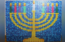 Hevesh5: Giant 6 Foot Hanukkah Menorah Made of Dominoes!